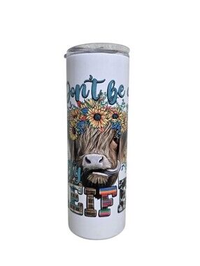 HOGG White Floral Cow Skinny Tumbler "Don't Be A Salty Heifer" 20oz